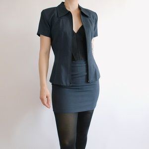 Trendy 90s Navy Plaid Mini Skirt Suit Set XS